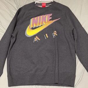 Nike Men's Charcoal Sweater with Yellow and Pink Logo